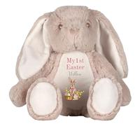 HotScamp Personalised Easter Cuddly with Name - My 1st Easter Bunny 2025 Pink - Soft Toy for Baby, Toddler, Child, Kids, Babies Spring Time - Pink Letter Brown Bunny