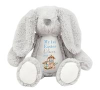 HotScamp Personalised Easter Cuddly with Name - My 1st Easter Bunny 2026 Blue - Soft Toy for Baby, Toddler, Child, Kids, Babies Spring Time - Blue Letter Grey Bunny