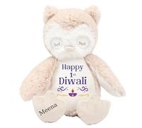 HotScamp Personalised First Diwali Cuddly Toy with Happy 1st Diwali Design - Custom Name Soft Plush for Kids Boys Girls Children Babies Festival of Light - Brown Owl