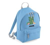 HotScamp Personalised Kids Dino Backpack with Dinosaur Initial and Name Rucksack Named Bag for Nursery Preschool Starter Set for Reception Primary School Customised - Sky Blue Small