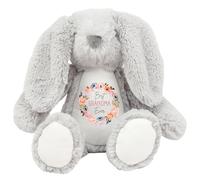 HotScamp Personalised Mother's Day Soft Toy Bunny Ideal for Easter Birthday Christmas, Best Grandma Ever Flowers Cuddly Keepsakes for Grandmothers Grandmas - Grey Bunny
