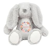 HotScamp Personalised Mother's Day Soft Toy Bunny Ideal for Easter Birthday Christmas, Best Granny Ever Flowers Cuddly Keepsakes for Grandmothers Grannies - Grey Bunny