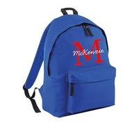 HotScamp Personalised School Backpack with Custom Colour Initial and Name Rucksack, Customised Bag For Back to School Primary High Preschool Nursery College Work Bag Travel Gym Back Pack - Blue Large