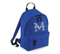 HotScamp Personalised School Backpack with Custom Colour Initial and Name Rucksack, Customised Bag For Back to School Primary High Preschool Nursery College Work Bag Travel Gym Back Pack - Blue Small