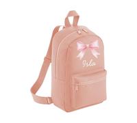 HotScamp Personalised Toddler Backpack - Pink Bow Ribbon Custom Name Rucksack Cute Customised Bag For School Primary Preschool Starting Nursery Holiday Baby Kids Children Nappy Bag - Dusky Pink Small