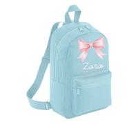 HotScamp Personalised Toddler Backpack - Pink Bow Ribbon Custom Name Rucksack Cute Customised Bag For School Primary Preschool Starting Nursery Holiday Baby Kids Children Nappy Bag - Sky Blue Small