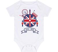 HotScamp Queens Platinum Jubilee London Skyline 1952-2022 - Baby Vest Bodysuit Short Sleeve Unisex Boys Girls - Party Celebration Queen 6-12 months white