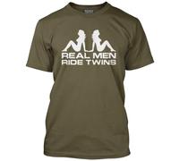 HotScamp Real Ride Twins Funny Motorcycle Men's Unisex T-Shirt - Khaki Large