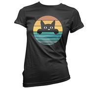 HotScamp Retro Cat - Womens T-Shirt - Funny Graphic 8 Black