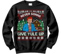 HotScamp Retro Christmas Jumper Day for Men and Women - Never Give Yule Up Slogan Sweatshirt - Xmas Sweater Funny 80s Rick One Hit Wonder Sweater Christmas Jumper Days Black X-Large