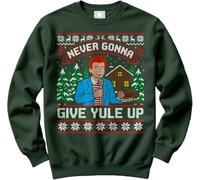 HotScamp Retro Christmas Jumper Day for Men and Women - Never Give Yule Up Slogan Sweatshirt - Xmas Sweater Funny 80s Rick One Hit Wonder Sweater Christmas Jumper Days Bottle Green X-Large