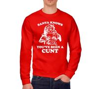 HotScamp Santa Knows You've Been A Cu*t Retro Funny Christmas Xmas - Unisex Mens Sweatshirt Jumper- Adult Christmas Top Offensive Joke Humor Sarcastic NSFW XXL red