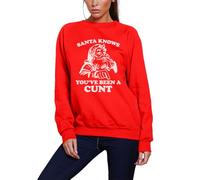 HotScamp Santa Knows You've Been A Cu*t Retro Funny Christmas Xmas - Unisex Womens Sweatshirt Jumper- Adult Christmas Top Offensive Joke Humor Sarcastic NSFW S red