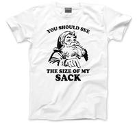 HotScamp Santa You Should See The Size of My Sack Retro Funny Christmas Xmas T-Shirt Adult Christmas Top Offensive Joke Humor Sarcastic NSFW Rude 4XL White