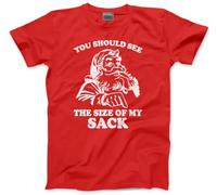 HotScamp Santa You Should See The Size of My Sack Retro Funny Christmas Xmas T-Shirt Adult Christmas Top Offensive Joke Humor Sarcastic NSFW Rude 4XL Red