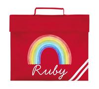 HotScamp School Book Bag with Name - Girls Cute Rainbow Personalised BookBag for Preschool Reception Infants KS1 Early Years P1 Primary School Kids - Red
