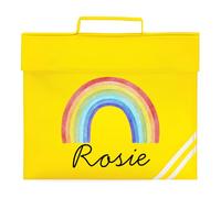 HotScamp School Book Bag with Name - Girls Cute Rainbow Personalised BookBag for Preschool Reception Infants KS1 Early Years P1 Primary School Kids - Yellow