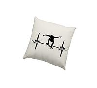 HotScamp Skate Boarding Enthusiast Cushion Cover - SkateBoard Heartbeat Scatter Cushion Home Accessory Pillow Bedroom Funny Sports Hobby Fan - Natural Canvas 50x50cm