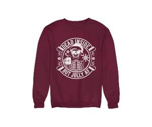 HotScamp Skeleton Christmas Jumper for Adults - Dead Inside But Jolly AF Sweatshirt Swearing Rude Xmas for Men & Women Dark Humour Office Party Secret Santa Outfit Festive Sassy Slogan - 3XL Maroon