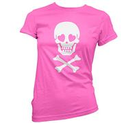 Skull and Crossbones Heart Eyes Women's T-Shirt - Pink 12