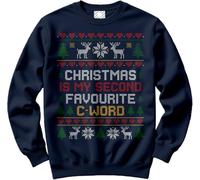 HotScamp Swearing Christmas Jumper Day for Men and Women - My 2nd Favourite C Word Slogan Sweatshirt - Xmas Sweater Funny Offensive Santa NSFW Sweater Christmas Jumper Days Navy Large