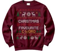 HotScamp Swearing Christmas Jumper Day for Men and Women - My 2nd Favourite C Word Slogan Sweatshirt - Xmas Sweater Funny Offensive Santa NSFW Sweater Christmas Jumper Days Maroon Large