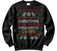 HotScamp Swearing Christmas Jumper Day for Men and Women - My 2nd Favourite C Word Slogan Sweatshirt - Xmas Sweater Funny Offensive Santa NSFW Sweater Christmas Jumper Days Black Medium