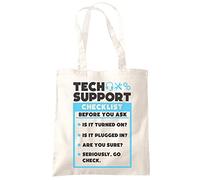 HotScamp Tech Support Checklist Funny Sysadmin Tote Shopping Bag - IT Department Technical Computer Science Engineer Work Office Network Helpdesk Job