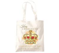 HotScamp The Kings Coronation Crown - Tote Shopping Bag - Watercolour Print King Charles Coronation May 2023 Party One size natural