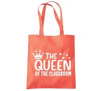 HotScamp The Queen of The Classroom - Tote Shopping Bag - Funny Teacher School Student One size coral