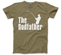 HotScamp The Rodfather Mens T Shirt - Fishing Clothing for Men - Fishing Gear - Funny Dad Tshirt - Khaki, XXL