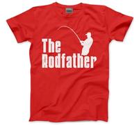 HotScamp The Rodfather Mens T Shirt - Fishing Clothing for Men - Fishing Gear - Funny Dad Tshirt - Red, L