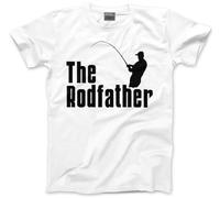 HotScamp The Rodfather Mens T Shirt - Fishing Clothing for Men - Fishing Gear - Funny Dad Tshirt - White, XXL