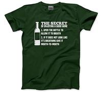 HotScamp The Secret of Enjoying a Good Wine - Mens Unisex T-Shirt - Funny Drink Alcohol L Bottle Green