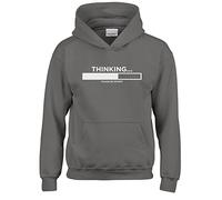HotScamp Thinking Please Be Patient - Kids Unisex Hoodie - Funny Slogan Sarcastic Teen Dad Joke 12-13 Years Grey