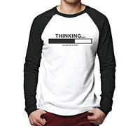 HotScamp Thinking Please Be Patient - Men Baseball Top - Funny Slogan Sarcastic Teen Dad Joke XL White/Black