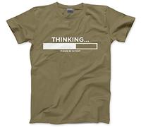 HotScamp Thinking Please Be Patient - Mens and Youth Unisex T-Shirt - Funny Slogan Sarcastic Teen Dad Joke M Khaki