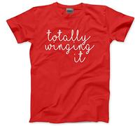 HotScamp Totally Winging It - Mens and Youth Unisex T-Shirt - Funny Slogan Life L red [Apparel]