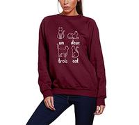 HotScamp Un Deux Trois Cat French - Youth & Womens Sweatshirt - Cute Kitty Pet 7-8 Years Maroon