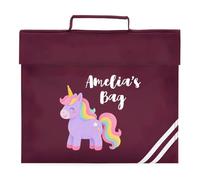 HotScamp Unicorn School Bag with Name - Girls Cute Rainbow Personalised Book Bag for Preschool Reception Infants KS1 Early Years P1 Primary School Kids - Maroon