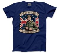 HotScamp VE Day 80th Anniversary - Soldier Honouring The Heroes Poppy Britain Union Jack - Mens and Youth Unisex T-Shirt - Rememberance XXL Navy
