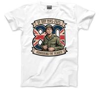 HotScamp VE Day 80th Anniversary - Soldier Honouring The Heroes Poppy Britain Union Jack - Mens and Youth Unisex T-Shirt - Rememberance L White