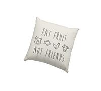 HotScamp Vegan Cushion Cover - Eat Fruit Not Friends Scatter Cushion Home Accessory Pillow Bedroom Vegan Animals are Friends Eco Planet - Natural Canvas 40x40cm