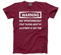 HotScamp Warning May Start Talking About My Allotment - Mens and Youth Unisex T-Shirt - Funny Allotment Gardening XL Maroon