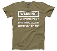 HotScamp Warning May Start Talking About My Allotment - Mens and Youth Unisex T-Shirt - Funny Allotment Gardening S Khaki
