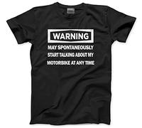 HotScamp Warning - May Start Talking About My Motorbike - Mens and Youth Unisex T-Shirt - Funny Rider Biker Motorcycle M Black