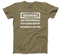 HotScamp Warning - May Start Talking About My Motorbike - Mens and Youth Unisex T-Shirt - Funny Rider Biker Motorcycle XL Khaki