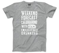 HotScamp Weekend Forecast Caravanning with a Chance of Drinking - Mens Unisex T-Shirt - Funny Caravan Owner Camper Camping XXL Grey
