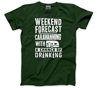 HotScamp Weekend Forecast Caravanning with a Chance of Drinking - Mens Unisex T-Shirt - Funny Caravan Owner Camper Camping M Bottle Green