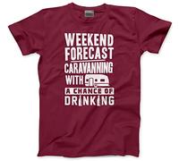 HotScamp Weekend Forecast Caravanning with a Chance of Drinking - Mens Unisex T-Shirt - Funny Caravan Owner Camper Camping XXL Maroon